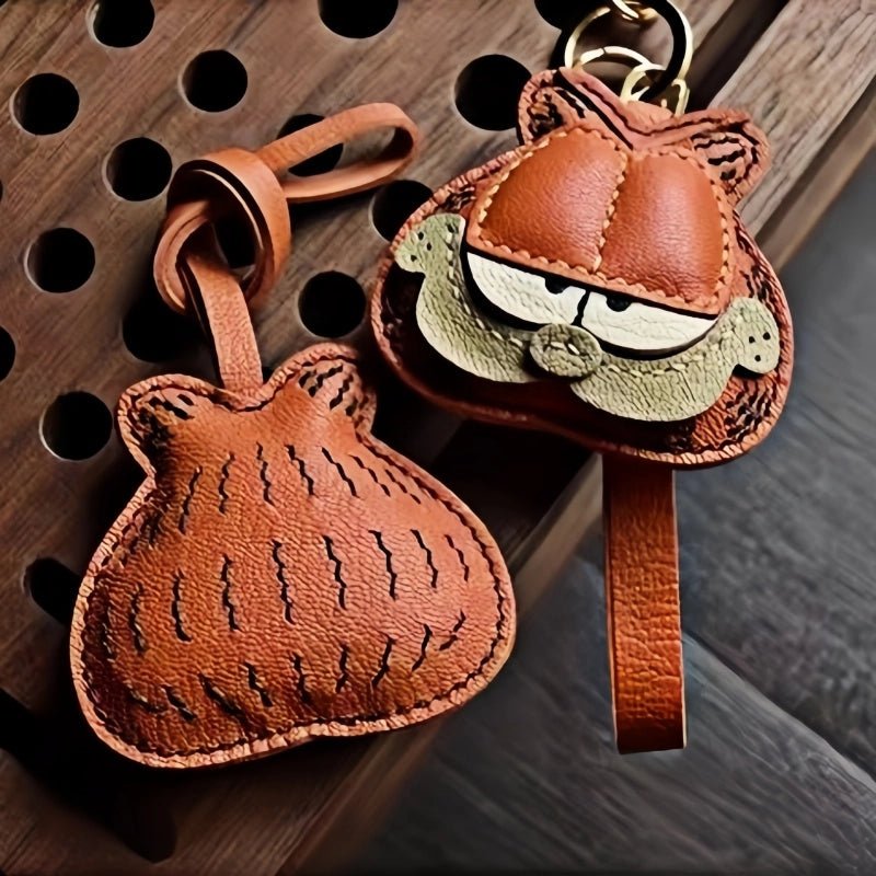 Handcrafted Leather Orange Cat Bag Charm – Cartoon Cat Design, Full - Grain Lambskin, Playful Accessory for Keys or Bags, Thoughtful Gift for Women - shewearing