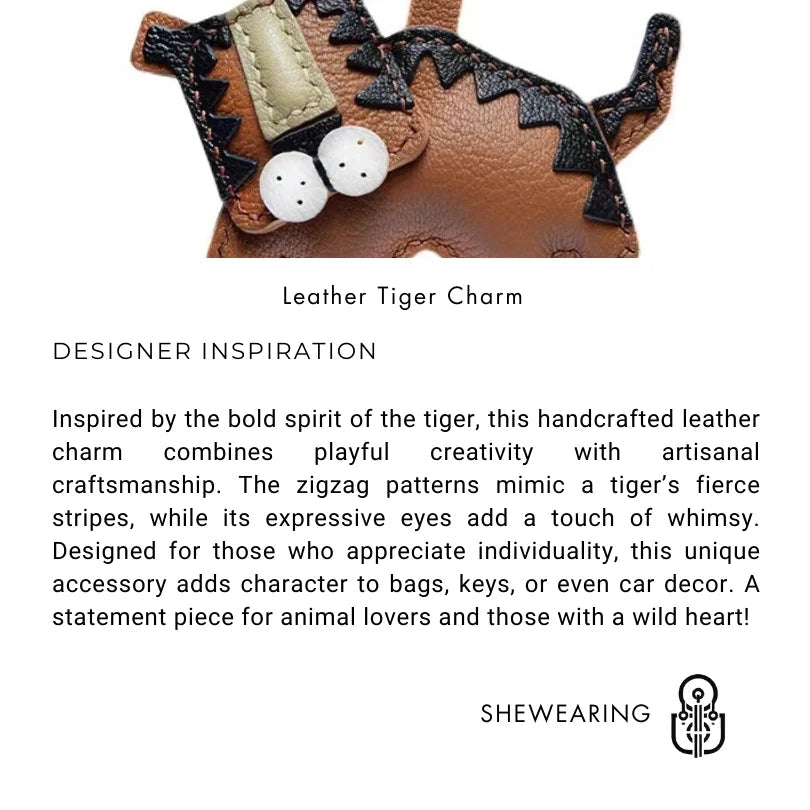 Handcrafted Leather Tiger Bag Charm – Unique Designer Keychain & Accessories Gift - shewearing