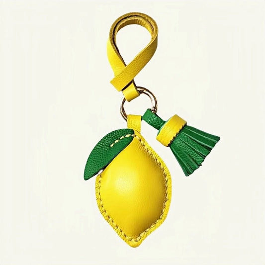 Handcrafted Lemon Bag Charm – Full - Grain Lambskin Key Accessory with Tassel, Artisan Design, Ideal Gift for Couples and Friends - shewearing