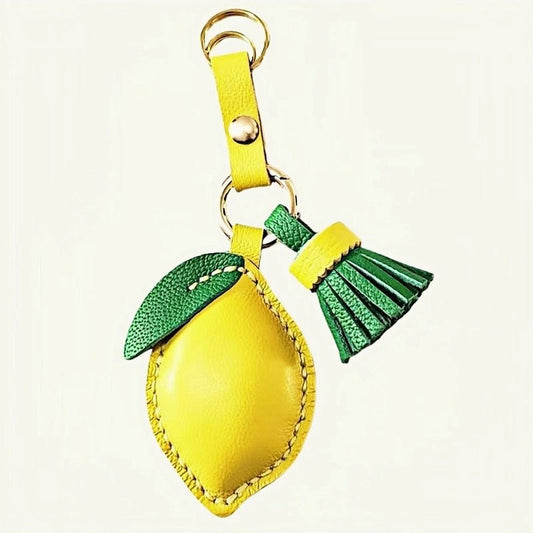Handcrafted Lemon Bag Charm – Full - Grain Lambskin Key Accessory with Tassel, Artisan Design, Ideal Gift for Couples and Friends - shewearing