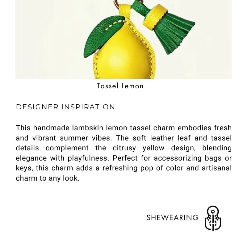 Handcrafted Lemon Bag Charm – Full - Grain Lambskin Key Accessory with Tassel, Artisan Design, Ideal Gift for Couples and Friends - shewearing
