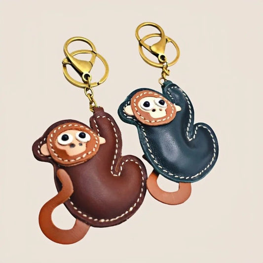 Handcrafted Lucky Monkey Leather Bag Charm – Full - Grain Leather Keychain | Zodiac Monkey Pendant | Car & Handbag Decoration - shewearing