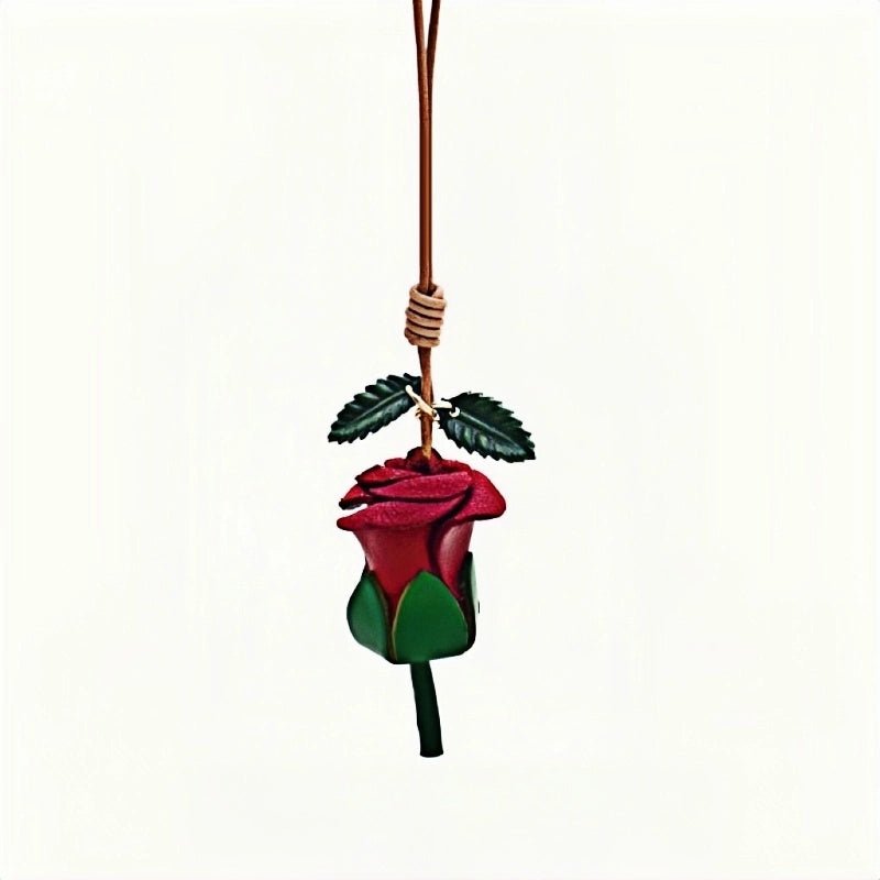 Handcrafted Nordic Rose Leather Bag Charm - Elegant Full - Grain Cowhide Flower Keychain and Bookmark for Bags - shewearing