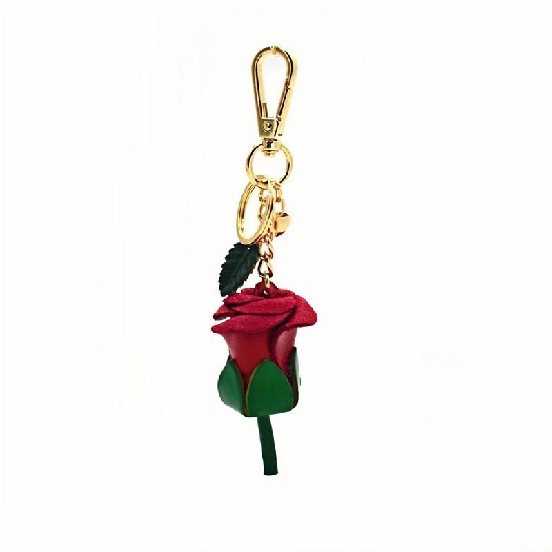Handcrafted Nordic Rose Leather Bag Charm - Elegant Full - Grain Cowhide Flower Keychain and Bookmark for Bags - shewearing