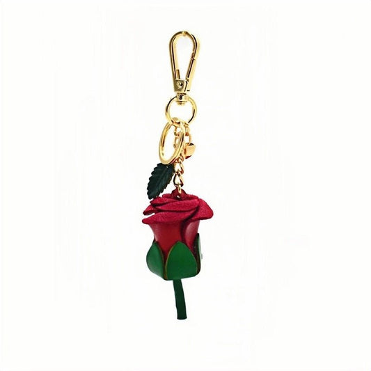 Handcrafted Nordic Rose Leather Bag Charm - Elegant Full - Grain Cowhide Flower Keychain and Bookmark for Bags - shewearing