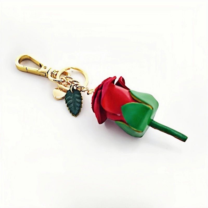 Handcrafted Nordic Rose Leather Bag Charm - Elegant Full - Grain Cowhide Flower Keychain and Bookmark for Bags - shewearing