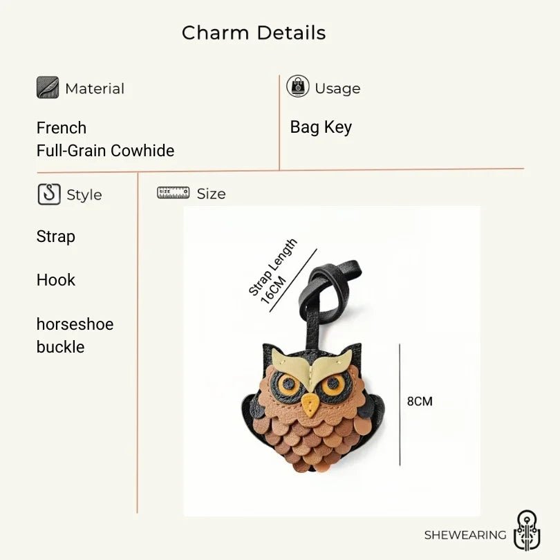 Handcrafted Owl Leather Bag Charm | Keychain | Premium Quality | Unique and Sophisticated Design - shewearing