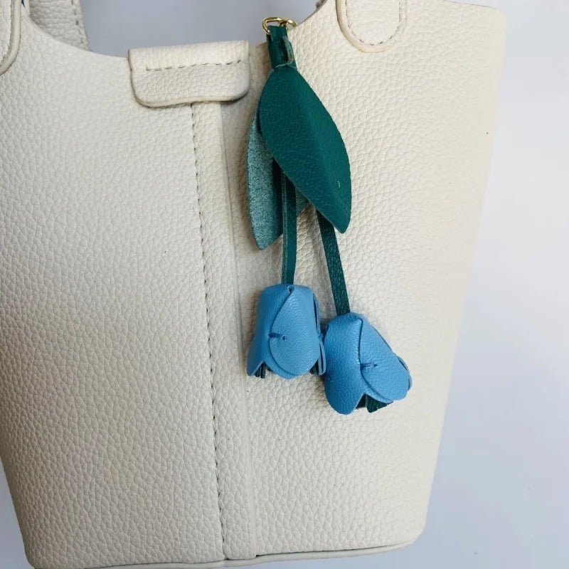 Handcrafted Pink Tulip Bag Charm in Premium French Lambskin – Elegant Floral Design for Bags and Keys, Artisan - Made Gift for Her - shewearing