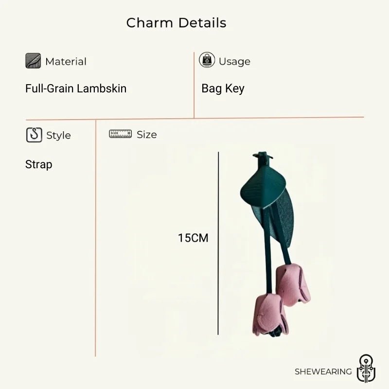 Handcrafted Pink Tulip Bag Charm in Premium French Lambskin – Elegant Floral Design for Bags and Keys, Artisan - Made Gift for Her - shewearing