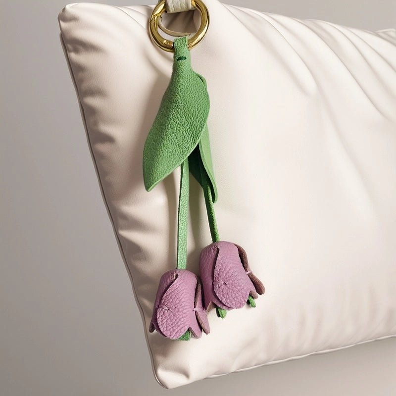 Handcrafted Pink Tulip Bag Charm in Premium French Lambskin – Elegant Floral Design for Bags and Keys, Artisan - Made Gift for Her - shewearing
