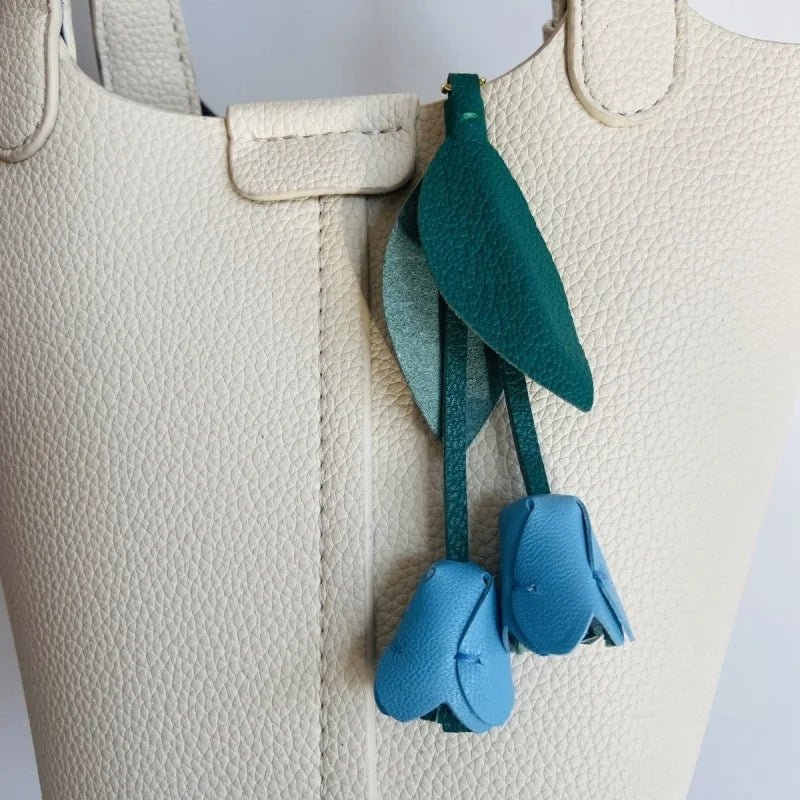 Handcrafted Pink Tulip Bag Charm in Premium French Lambskin – Elegant Floral Design for Bags and Keys, Artisan - Made Gift for Her - shewearing