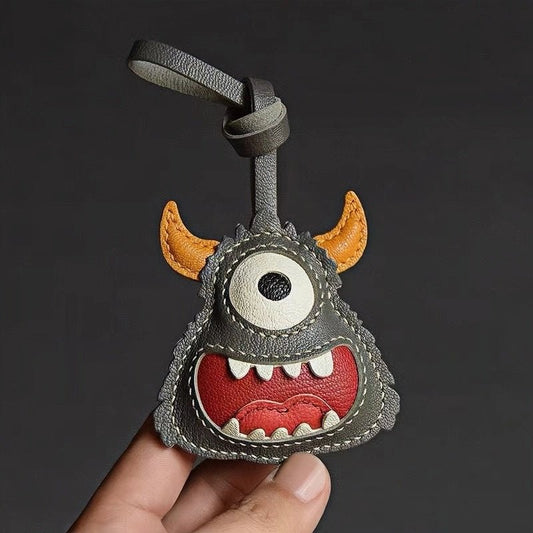 Handcrafted Playful Monster Bag Charm – French Full - Grain Goatskin, Creative Fun Design, Keychain and Bag Accessory, Perfect for Unique Gifting - shewearing