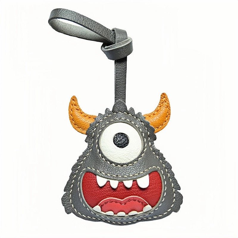 Handcrafted Playful Monster Bag Charm – French Full - Grain Goatskin, Creative Fun Design, Keychain and Bag Accessory, Perfect for Unique Gifting - shewearing