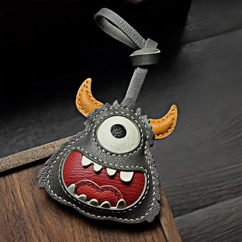 Handcrafted Playful Monster Bag Charm – French Full - Grain Goatskin, Creative Fun Design, Keychain and Bag Accessory, Perfect for Unique Gifting - shewearing