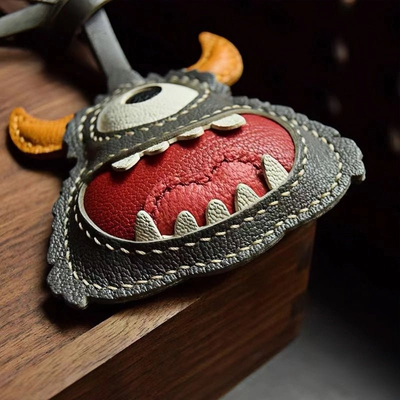Handcrafted Playful Monster Bag Charm – French Full - Grain Goatskin, Creative Fun Design, Keychain and Bag Accessory, Perfect for Unique Gifting - shewearing