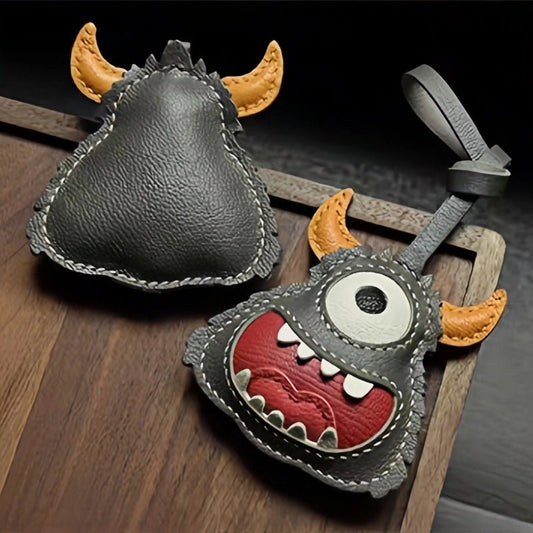 Handcrafted Playful Monster Bag Charm – French Full - Grain Goatskin, Creative Fun Design, Keychain and Bag Accessory, Perfect for Unique Gifting - shewearing