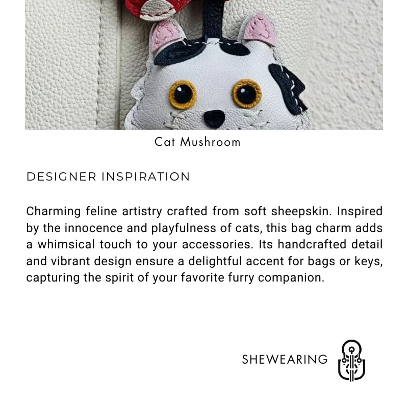 Handcrafted Sheepskin Cat Bag Charm – Adorable Key Accessory for Pet Lovers - shewearing