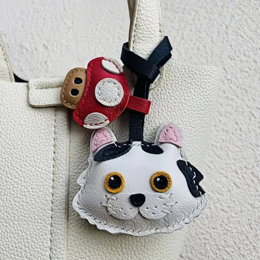 Handcrafted Sheepskin Cat Bag Charm – Adorable Key Accessory for Pet Lovers - shewearing
