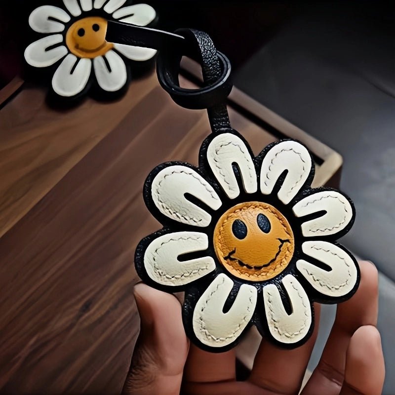 Handcrafted Sunflower Leather Bag Charm – Full - Grain Lambskin Keychain, Minimalist and Fashionable Gift for Women - shewearing