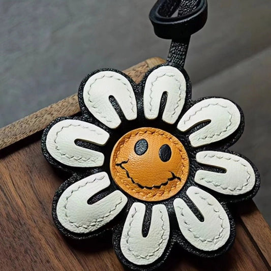 Handcrafted Sunflower Leather Bag Charm – Full - Grain Lambskin Keychain, Minimalist and Fashionable Gift for Women - shewearing