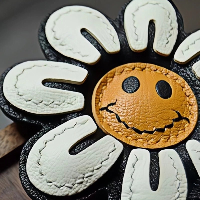 Handcrafted Sunflower Leather Bag Charm – Full - Grain Lambskin Keychain, Minimalist and Fashionable Gift for Women - shewearing