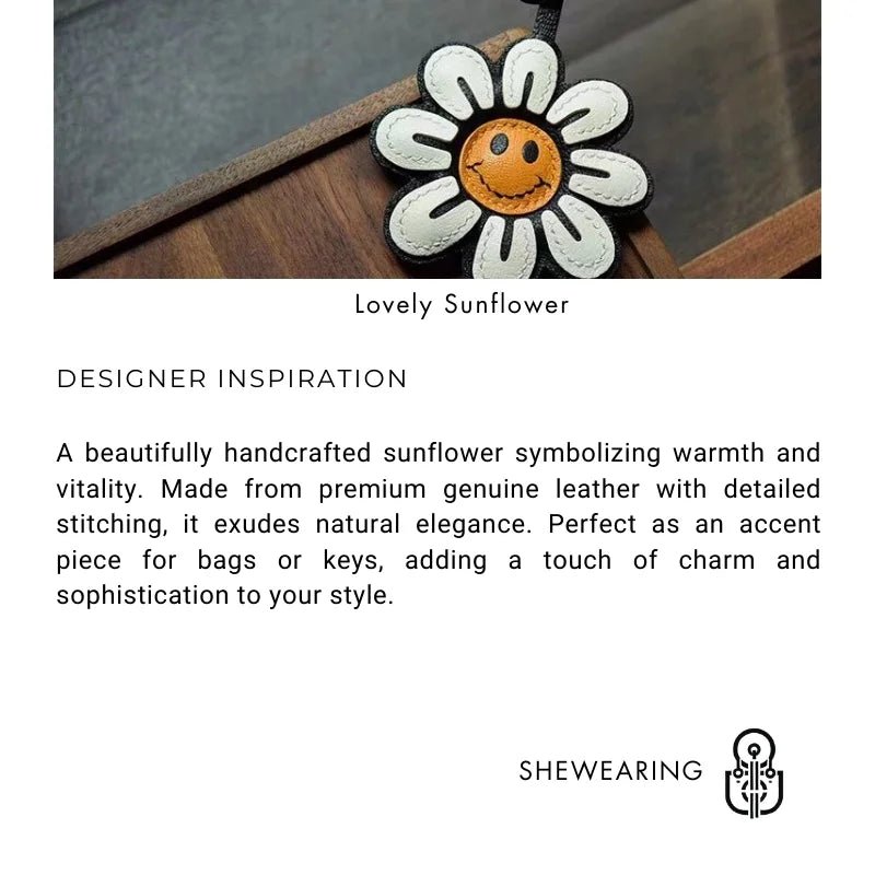 Handcrafted Sunflower Leather Bag Charm – Full - Grain Lambskin Keychain, Minimalist and Fashionable Gift for Women - shewearing