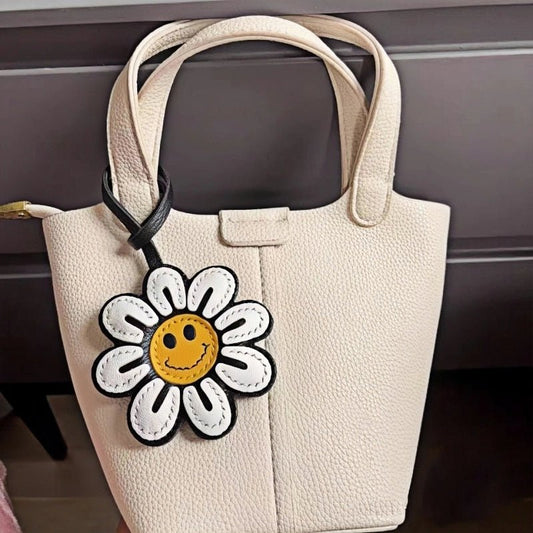 Handcrafted Sunflower Leather Bag Charm – Full - Grain Lambskin Keychain, Minimalist and Fashionable Gift for Women - shewearing
