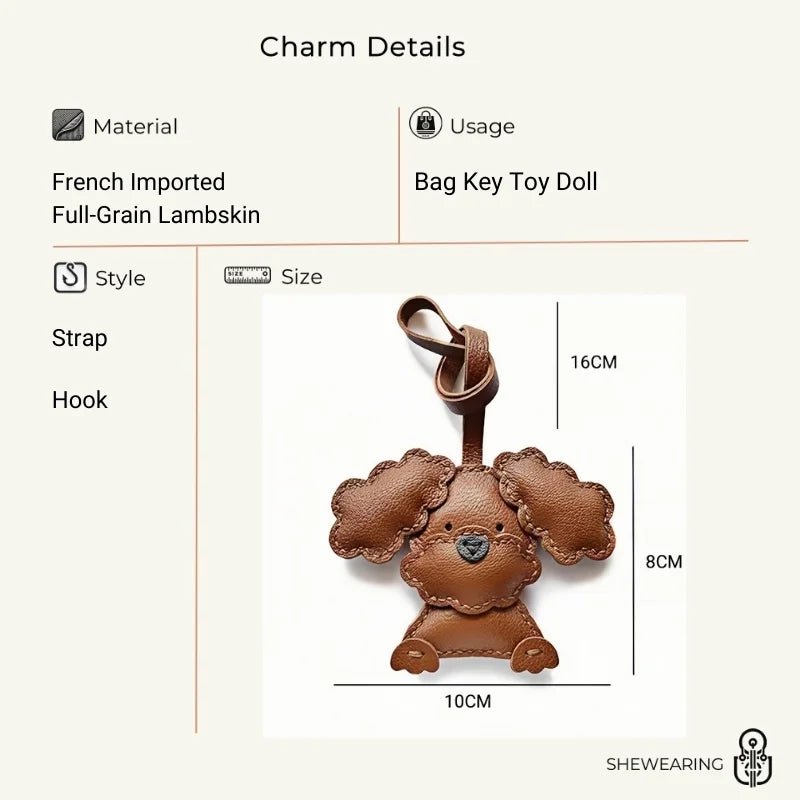 Handcrafted Teddy Leather Bag Charm – Full - Grain Lambskin, Cute Key Accessory, Minimalist and Adorable Gift for Her - shewearing