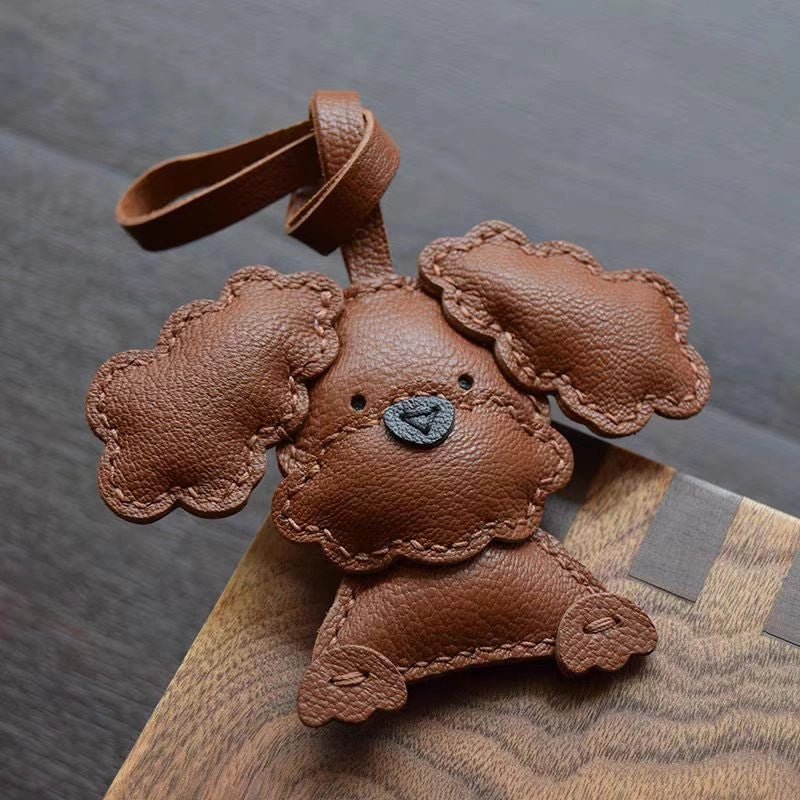 Handcrafted Teddy Leather Bag Charm – Full - Grain Lambskin, Cute Key Accessory, Minimalist and Adorable Gift for Her - shewearing