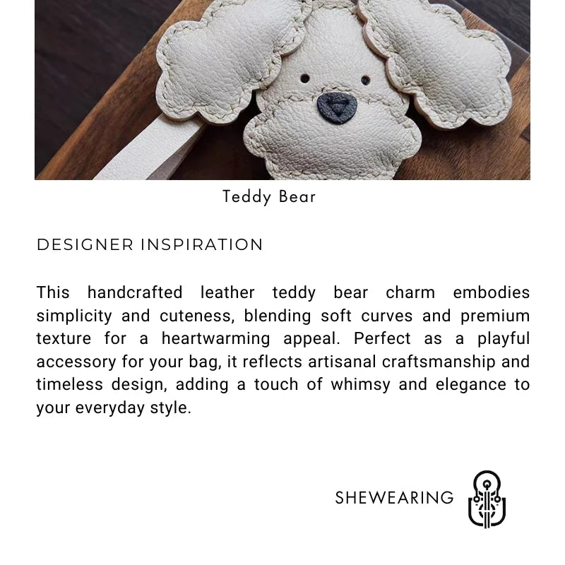 Handcrafted Teddy Leather Bag Charm – Full - Grain Lambskin, Cute Key Accessory, Minimalist and Adorable Gift for Her - shewearing