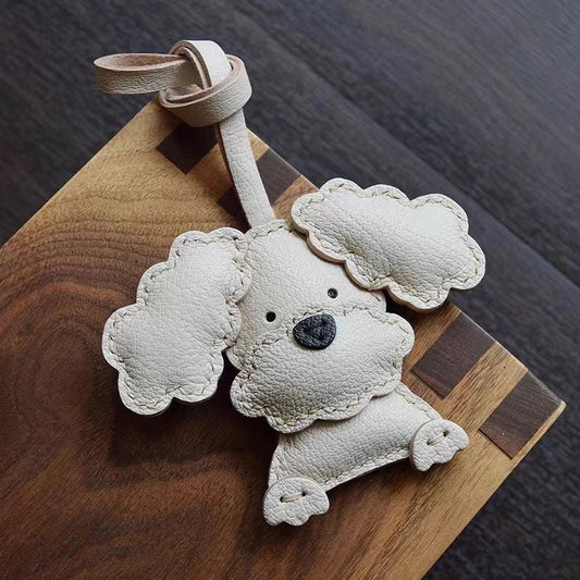 Handcrafted Teddy Leather Bag Charm – Full - Grain Lambskin, Cute Key Accessory, Minimalist and Adorable Gift for Her - shewearing