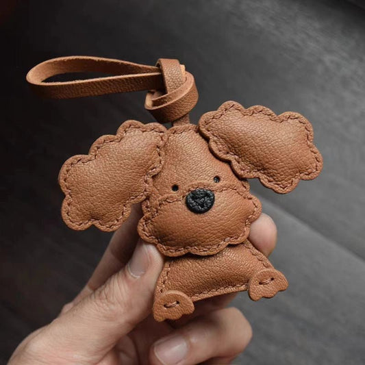Handcrafted Teddy Leather Bag Charm – Full - Grain Lambskin, Cute Key Accessory, Minimalist and Adorable Gift for Her - shewearing