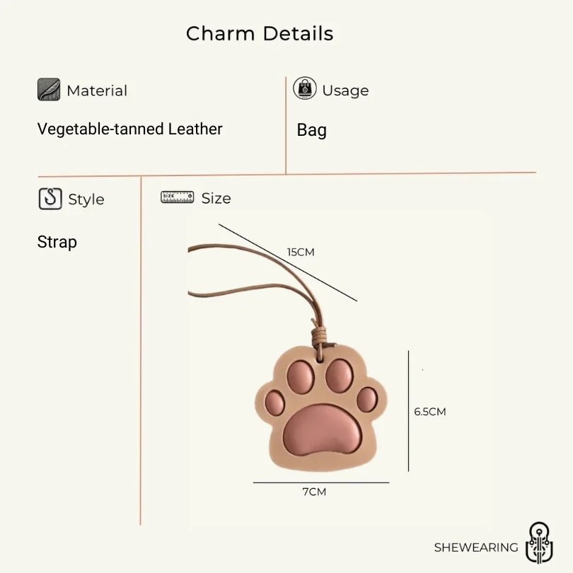 Handcrafted Vegetable - Tanned Leather Paw Charm – Cat & Dog Paw Bag Charm, Unique Gift for Pet Lovers - shewearing
