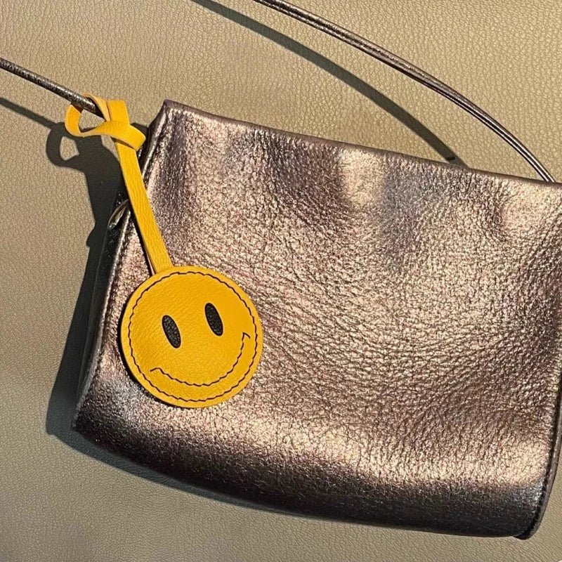 Handcrafted Yellow Face & Daisy Leather Bag Charm – Cute Keychain Accessory for Women | Summer Gift | Cheerful Flower Accent - shewearing