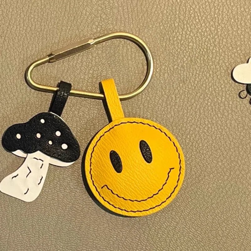 Handcrafted Yellow Face & Daisy Leather Bag Charm – Cute Keychain Accessory for Women | Summer Gift | Cheerful Flower Accent - shewearing