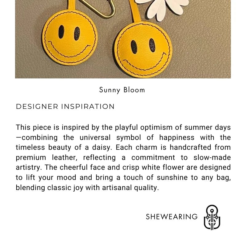 Handcrafted Yellow Face & Daisy Leather Bag Charm – Cute Keychain Accessory for Women | Summer Gift | Cheerful Flower Accent - shewearing