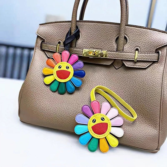 Handmade Colorful Sunburst Leather Bag Charm – Artisan Crafted Floral Accessory for Bags and Keys, Vibrant and Playful Design, Premium Goatskin, Perfect Gift for Her - shewearing