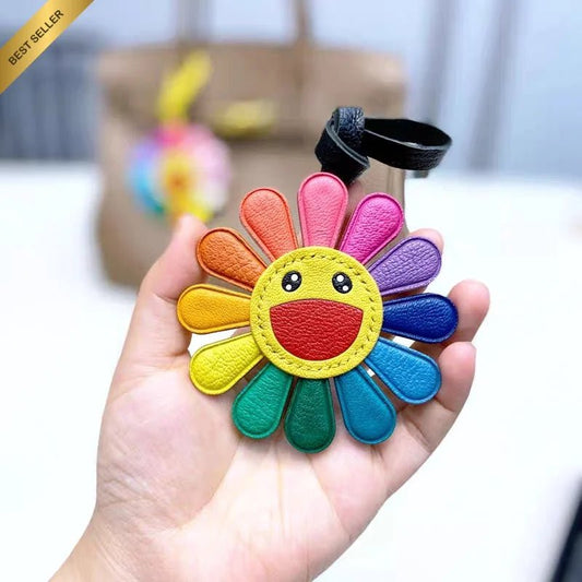 Handmade Colorful Sunburst Leather Bag Charm – Artisan Crafted Floral Accessory for Bags and Keys, Vibrant and Playful Design, Premium Goatskin, Perfect Gift for Her - shewearing