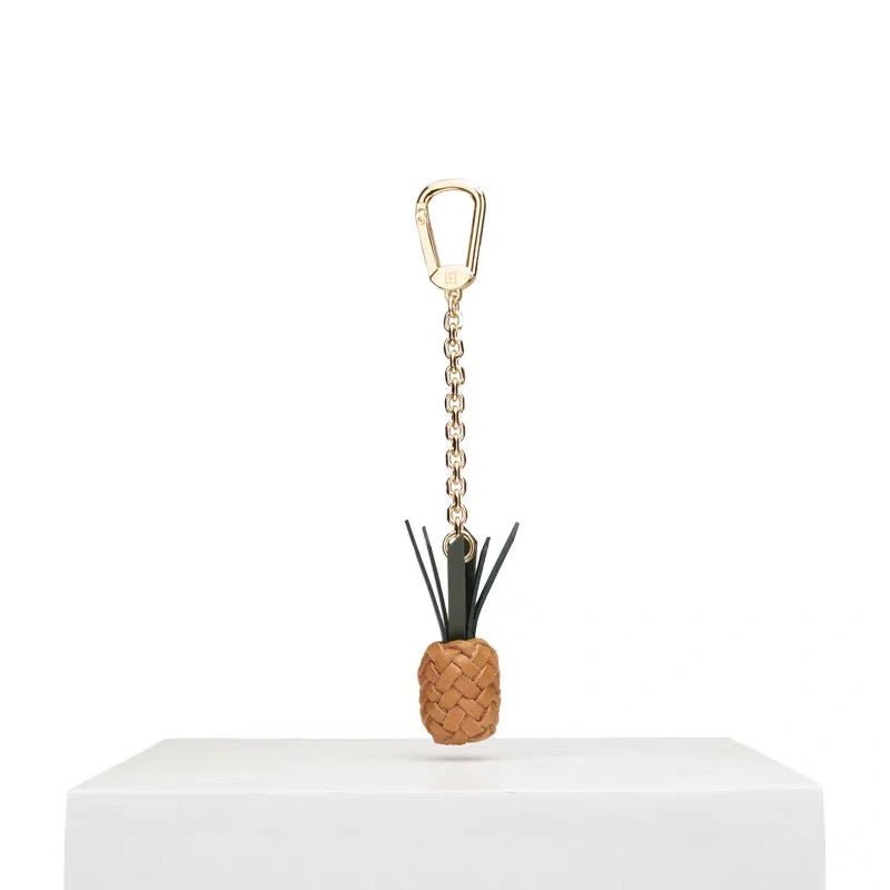Handwoven Leather Pineapple Bag Charm – Full - Grain Cowhide Key Accessory, Creative and Tropical Vibes, Artisan Design - shewearing