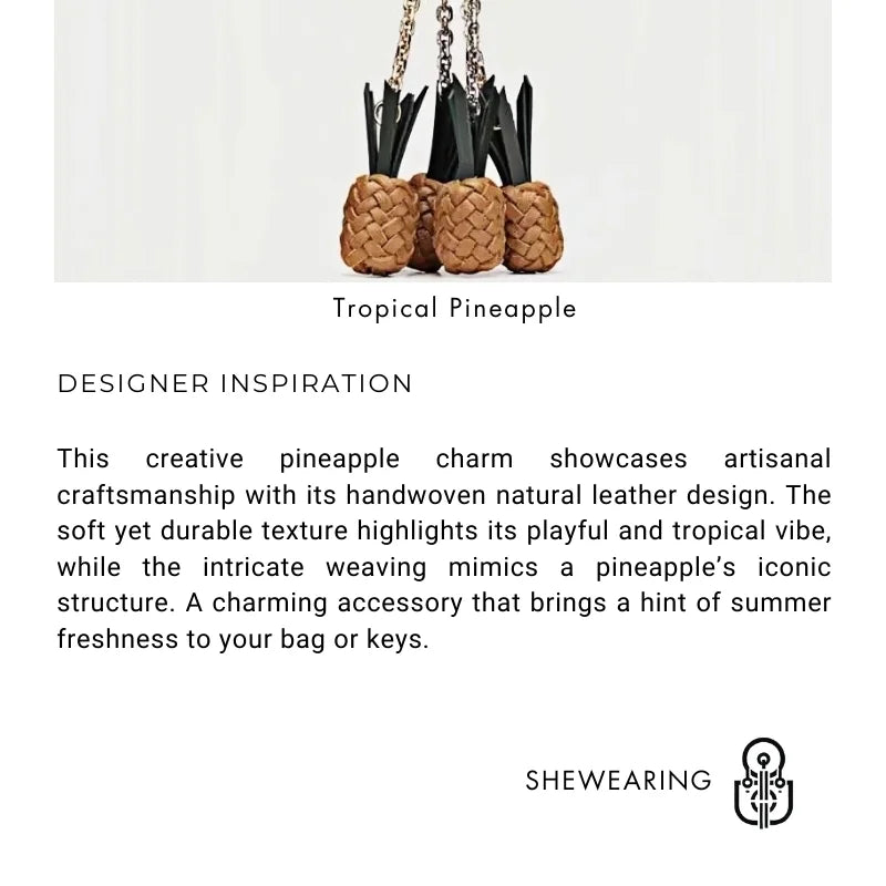 Handwoven Leather Pineapple Bag Charm – Full - Grain Cowhide Key Accessory, Creative and Tropical Vibes, Artisan Design - shewearing