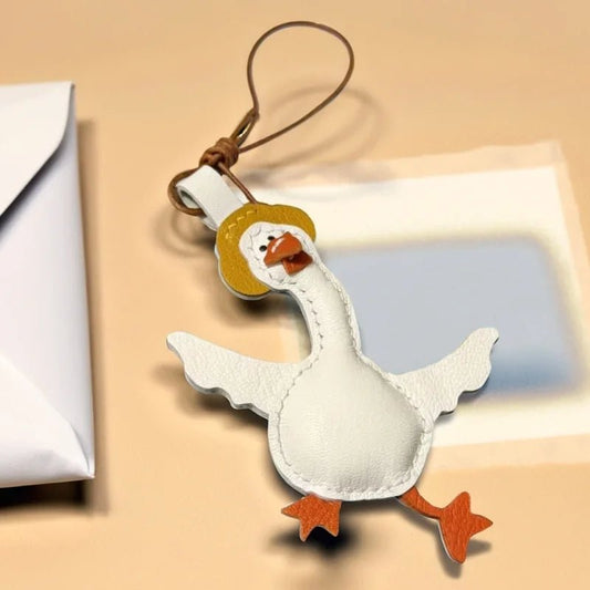 Happy Goose Leather Bag Charm – Handmade French Goatskin Pendant | Playful Animal Accessory | Exquisite Handcrafted Gift for Friends & Couples - shewearing