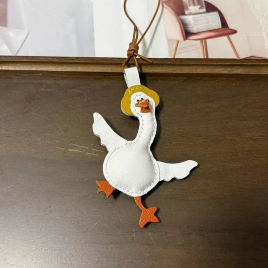 Happy Goose Leather Bag Charm – Handmade French Goatskin Pendant | Playful Animal Accessory | Exquisite Handcrafted Gift for Friends & Couples - shewearing