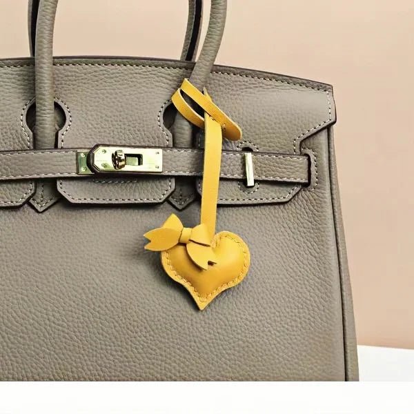 Heart - Shaped Bow Tie Leather Bag Charm | Minimalist Design | Handcrafted | Versatile and Elegant Gift - shewearing