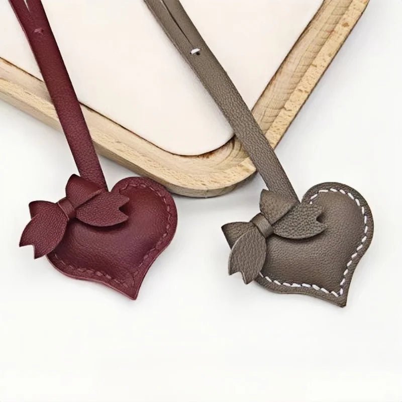 Heart - Shaped Bow Tie Leather Bag Charm | Minimalist Design | Handcrafted | Versatile and Elegant Gift - shewearing
