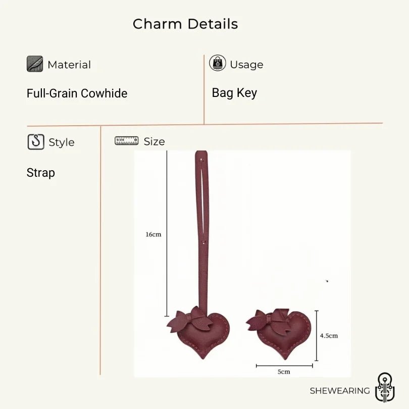Heart - Shaped Bow Tie Leather Bag Charm | Minimalist Design | Handcrafted | Versatile and Elegant Gift - shewearing