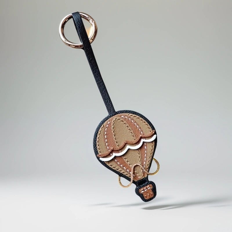 Hot Air Balloon Leather Bag Charm Premium French Goatskin Unique Handcrafted Gift - shewearing