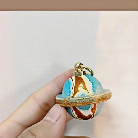 Landing Planet Bell Bag Charm Handcrafted Full - Grain Leather, Bell - Shaped Planetary Charm for Keys or Bags, Unique Gift for All - shewearing