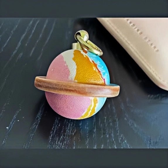 Landing Planet Bell Bag Charm Handcrafted Full - Grain Leather, Bell - Shaped Planetary Charm for Keys or Bags, Unique Gift for All - shewearing