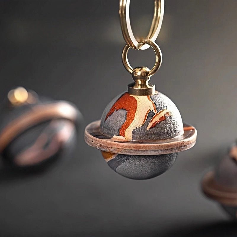 Landing Planet Bell Bag Charm Handcrafted Full - Grain Leather, Bell - Shaped Planetary Charm for Keys or Bags, Unique Gift for All - shewearing