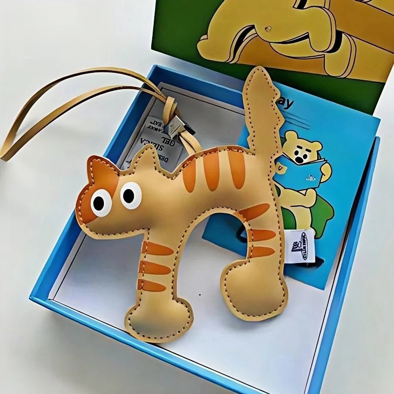 Leather Bag Charm – Playful Orange Cat Keychain Doll for Couples and Festive Gifting - shewearing